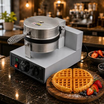 Gurubhai Equipments Round Belgian Waffle Machine, Commercial Electric Belgian Waffle Maker, Non-Stick Waffle Baker for Cafe Bakery Restaurant