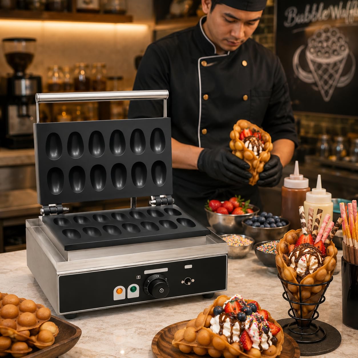 Gurubhai Equipments Egg Shape Waffle Machine, Commercial Electric Waffle Maker Machine, Professional Egg Waffle Baker for Cafe Bakery Restaurant