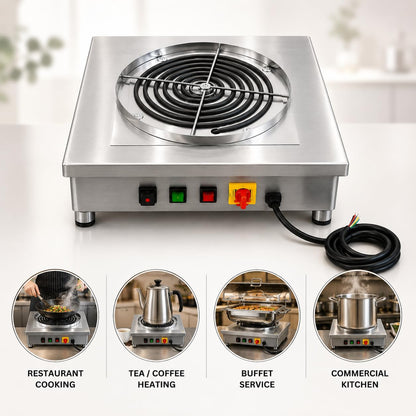 GURUBHAI EQUIPMENTS 4000W Commercial Flat Induction Stove | Induction Cooktop | Induction Chulha for Restaurant Hotel Catering Buffet Cloud Kitchen