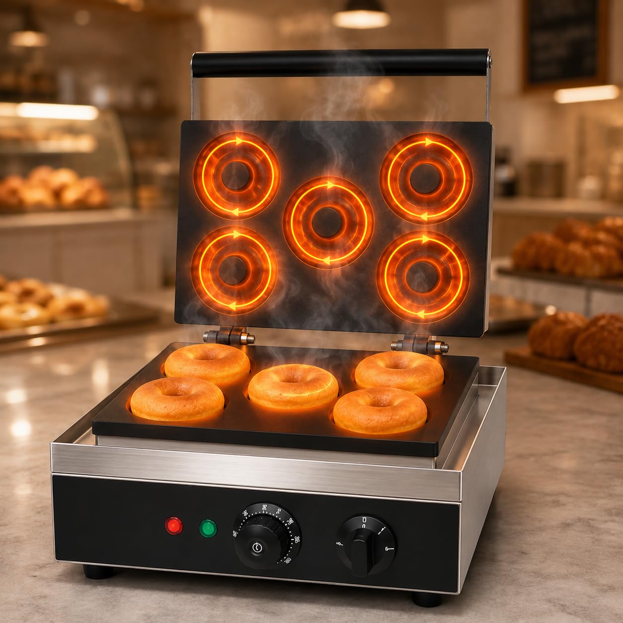 Gurubhai Equipments Donut Waffle Machine, Commercial Electric Waffle Maker Machine, Professional Donut Waffle Baker for Cafe Bakery Restaurant