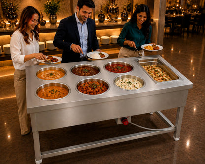 Gurubhai Equipments Electric Bain Marie Counter – Commercial Food Warmer GN Pans for Buffet, Restaurant, Hotel & Catering Service