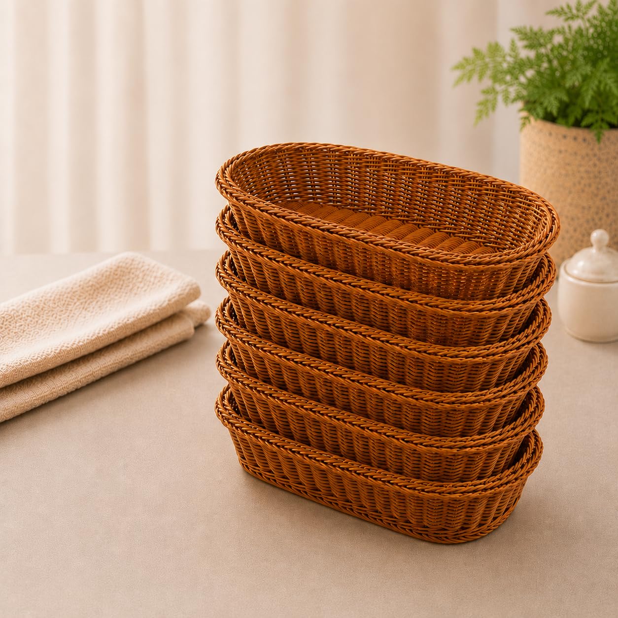 Gurubhai Equipments Wicker Basket with Handle, Handwoven Storage and Carry Basket for Home, Kitchen, Laundry and Gift Hampers