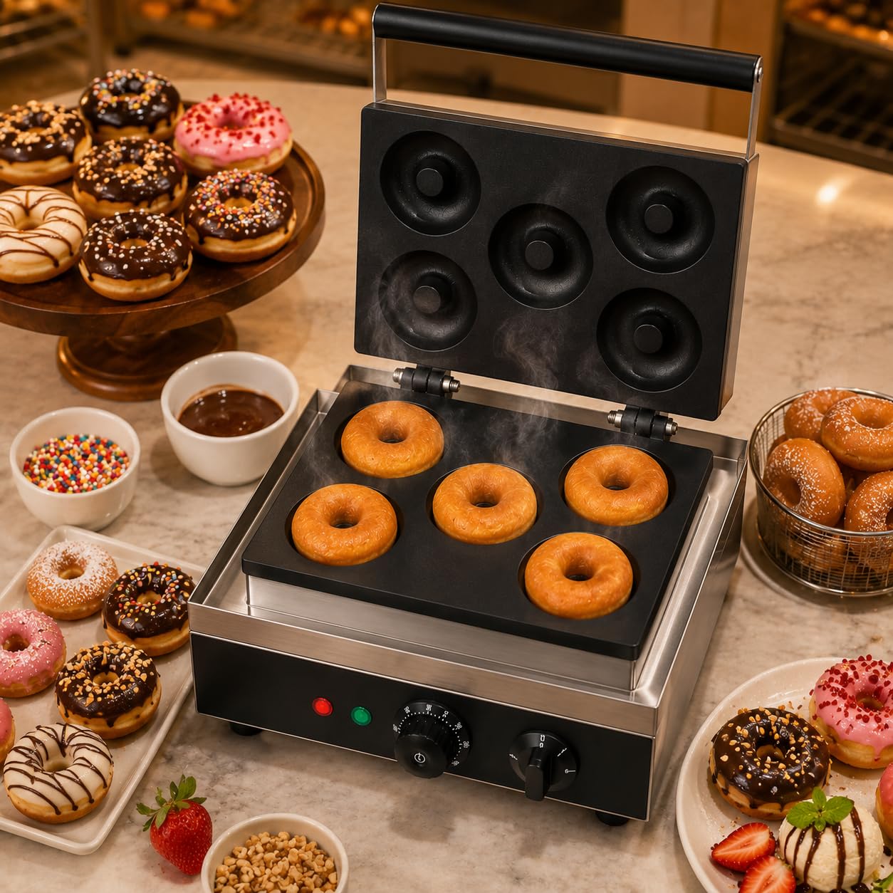 Gurubhai Equipments Donut Waffle Machine, Commercial Electric Waffle Maker Machine, Professional Donut Waffle Baker for Cafe Bakery Restaurant
