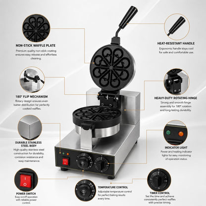 Gurubhai Equipments Commercial Waffle Maker Machine, Electric Belgian Waffle Baker, Professional Waffle Machine for Cafe Bakery Restaurant Food Stall