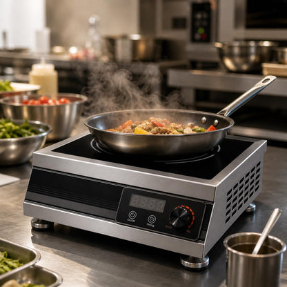 Gurubhai Equipment Flat Commercial Induction Cooktop 5000W | Stainless Steel Flat Induction Stove with Temperature Control | Heavy Duty Commercial Induction for Restaurant, Hotel & Catering Kitchen