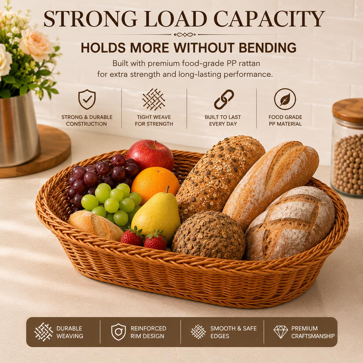Gurubhai Equipments Wicker Basket with Handle, Handwoven Storage and Carry Basket for Home, Kitchen, Laundry and Gift Hampers