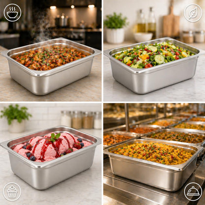 GURUBHAI EQUIPMENTS GN Pan Food Container 1/2 150 mm Stainless Steel Gastronorm Pan, Easy-to-Clean Food Storage Solution for Commercial Kitchens & Catering Use