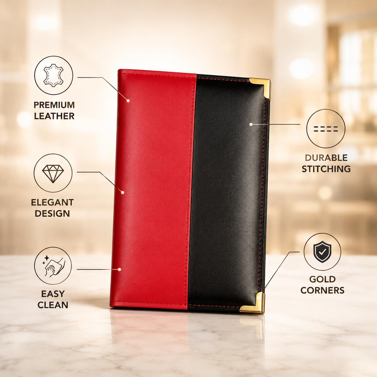 Gurubhai Equipments Premium Bill Folder – Pack of 6 | PU Leather Restaurant Check Presenter with Cash & Card Pocket | Durable & Stylish for Hotels & Cafés (Multi)