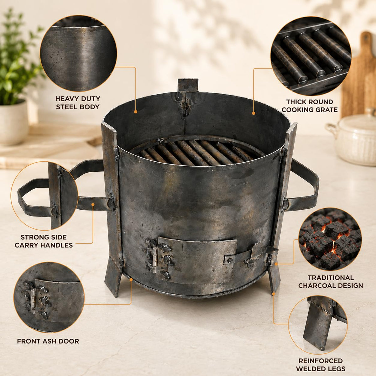 Round Charcoal Sigdi 11 inch with Grill Rods - product view 5