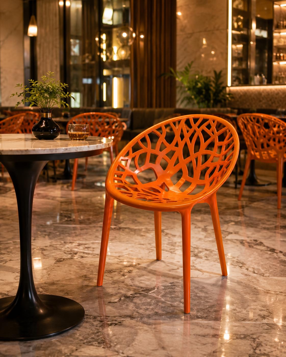 GURUBHAI EQUIPMENTS Plastic Dining Chair Cafe Restaurant Chair Commercial Seating for Home Indoor Outdoor Use Orange Pack of 4