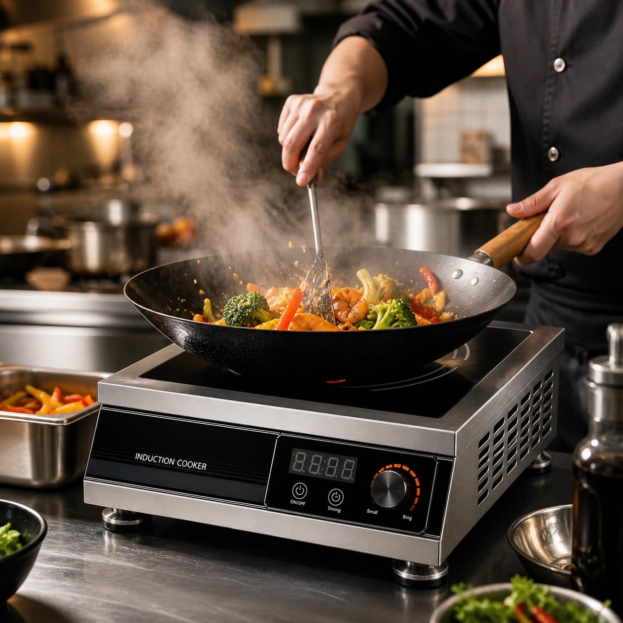 Gurubhai Equipment Commercial Induction Stove 3500W Flat Induction Cooktop with Knob Control for Restaurant Catering Buffet Cloud Kitchen