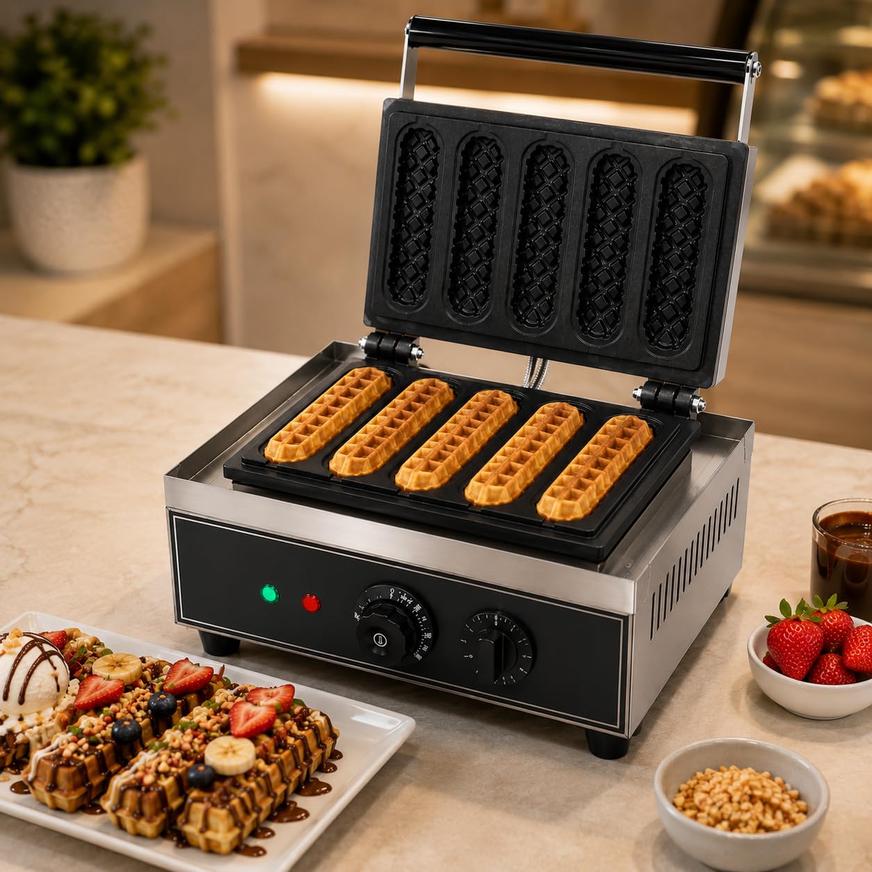 Gurubhai Equipments Commercial Waffle Maker Machine, Electric Belgian Waffle Baker, Professional Waffle Machine for Cafe Bakery Restaurant Food Stall