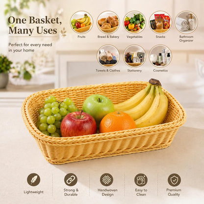 Gurubhai Equipments Rattan-Style Bread & Roti Basket – Set of 6 | Oval Woven Serving Basket for Snacks, Bakery Items, Chapati & More | Lightweight & Easy-to-Clean for Homes, Cafés & Restaurants