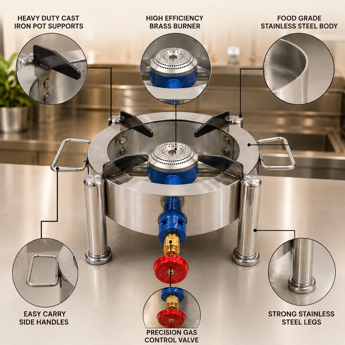 Gurubhai Equipments Round Catering Burner Heavy Duty LPG Gas Stove