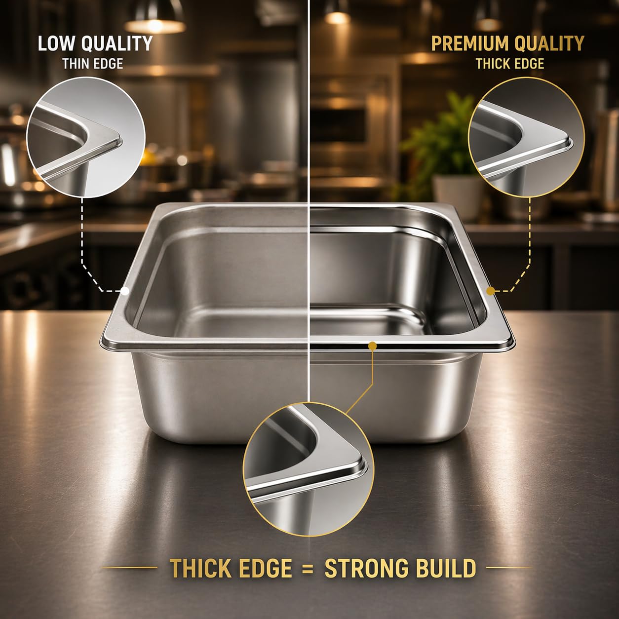 GURUBHAI EQUIPMENTS GN Pan Food Container 1/2 100 mm (4" Deep) Stainless Steel Gastronorm Pan, Easy-to-Clean Food Storage Solution for Commercial Kitchen & Catering Use