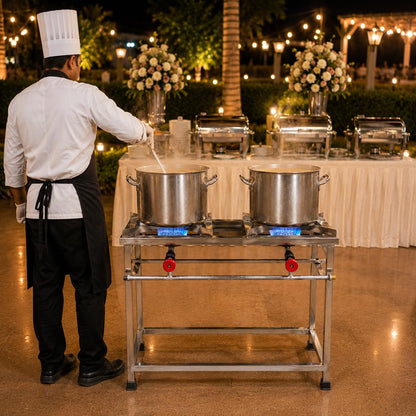 Gurubhai Equipments Stainless Steel Folding Single Burner Gas Stove – Portable Bhatti Range with Side Wall & Control Valve | Ideal for Outdoor Catering, Food Stalls & Commercial Use