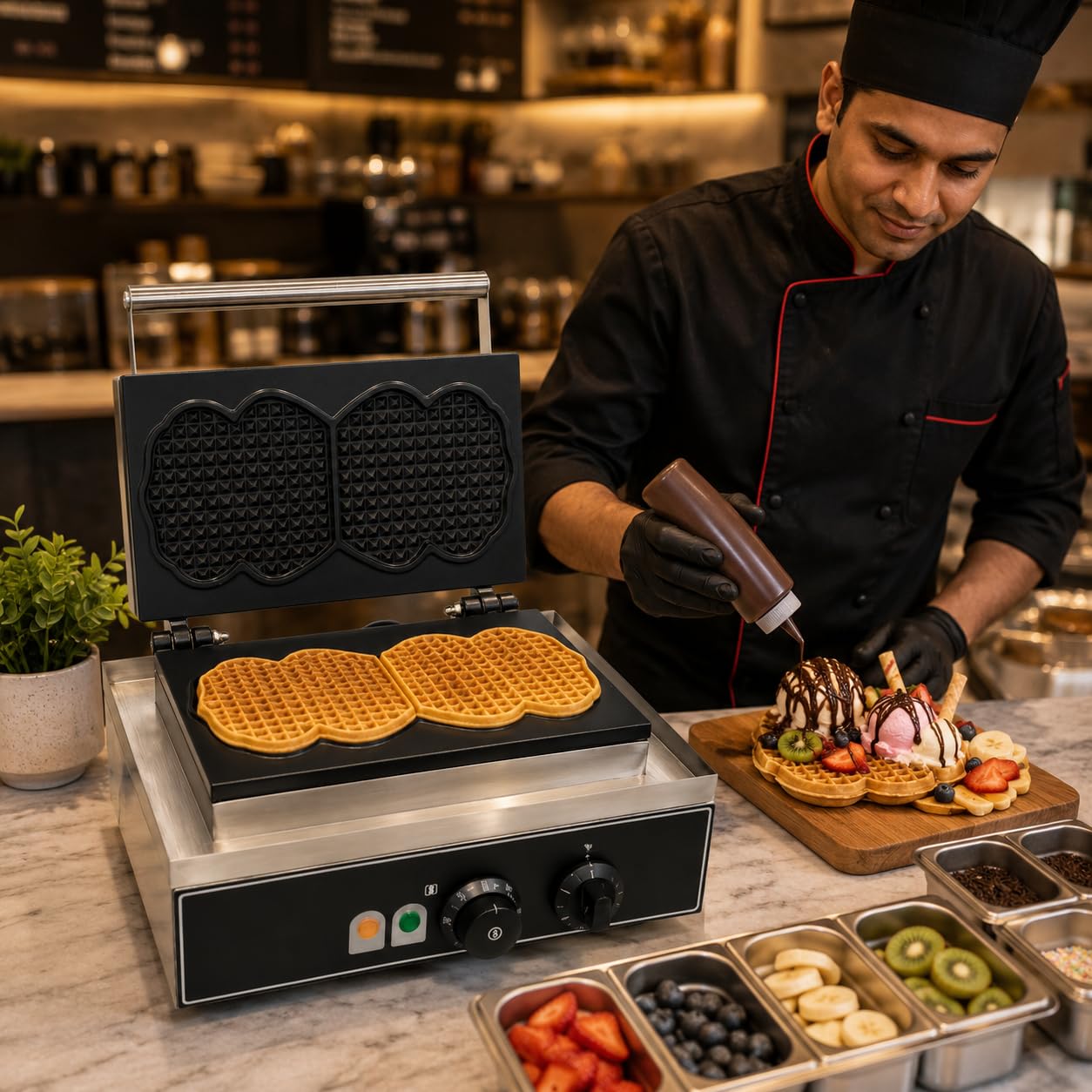 Gurubhai Equipments Commercial Waffle Maker Machine, Electric Belgian Waffle Baker, Professional Waffle Machine for Cafe Bakery Restaurant Food Stall