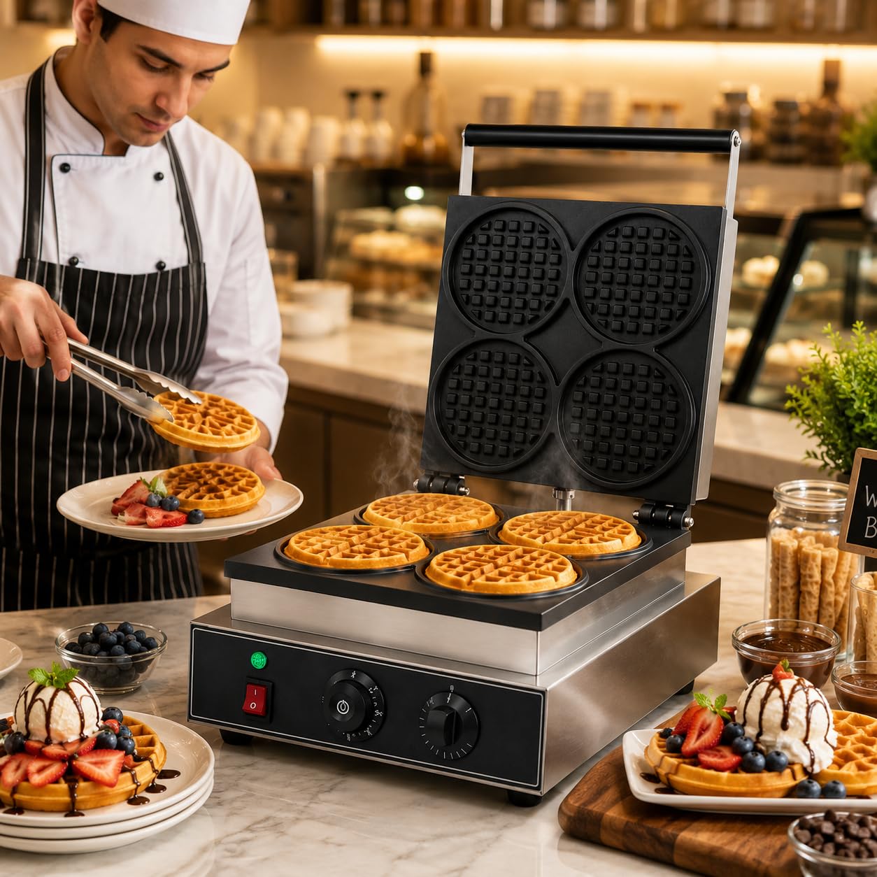 Gurubhai Equipments Commercial Waffle Maker Machine, Electric Belgian Waffle Baker, Professional Waffle Machine for Cafe Bakery Restaurant Food Stall