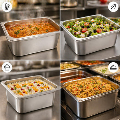 GURUBHAI EQUIPMENTS Gn Pan Food Container 1/2 100mm (4" Deep) Stainless Steel Gastronorm Pan with Lid-(Set of 1) – Easy-to-Clean Food Storage Solution for Commercial Kitchens, Catering use