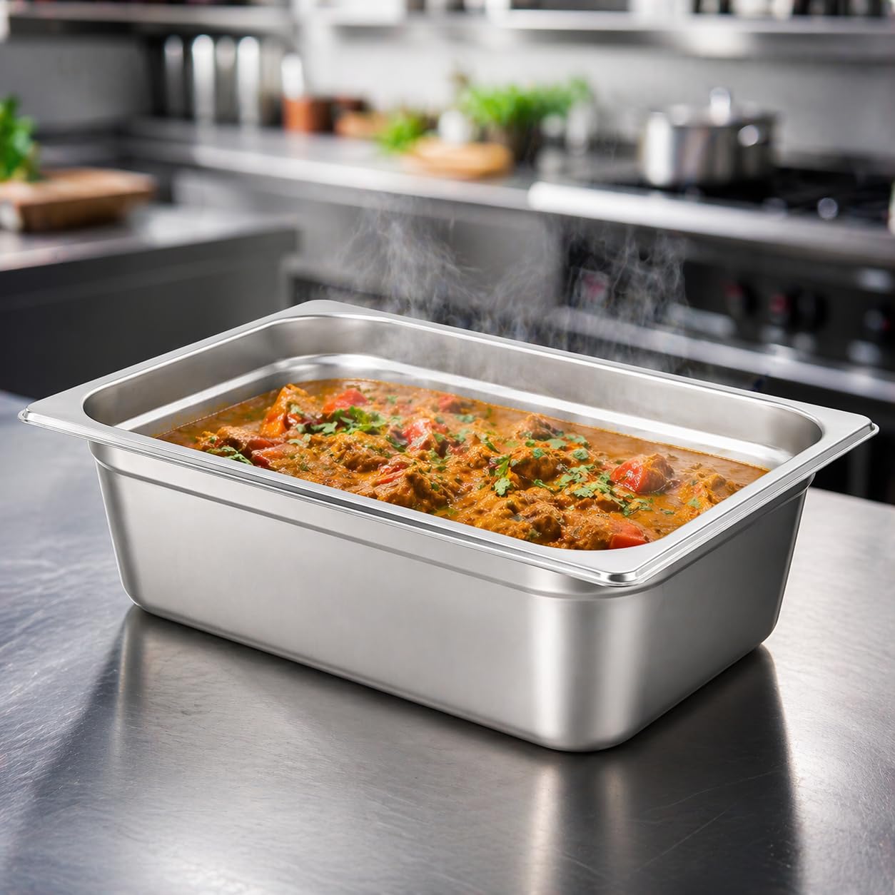 GURUBHAI EQUIPMENTS Gn Pan Food Container 1/2 100mm (4" Deep) Stainless Steel Gastronorm Pan with Lid-(Set of 1) – Easy-to-Clean Food Storage Solution for Commercial Kitchens, Catering use