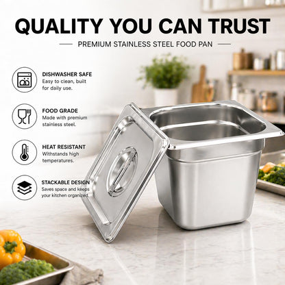 GURUBHAI EQUIPMENTS Gn Pan Food Container 1/2 100mm (4" Deep) Stainless Steel Gastronorm Pan with Lid-(Set of 1) – Easy-to-Clean Food Storage Solution for Commercial Kitchens, Catering use