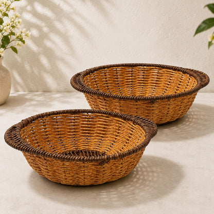 Gurubhai Equipments Wicker Basket with Handle, Handwoven Storage and Carry Basket for Home, Kitchen, Laundry and Gift Hampers