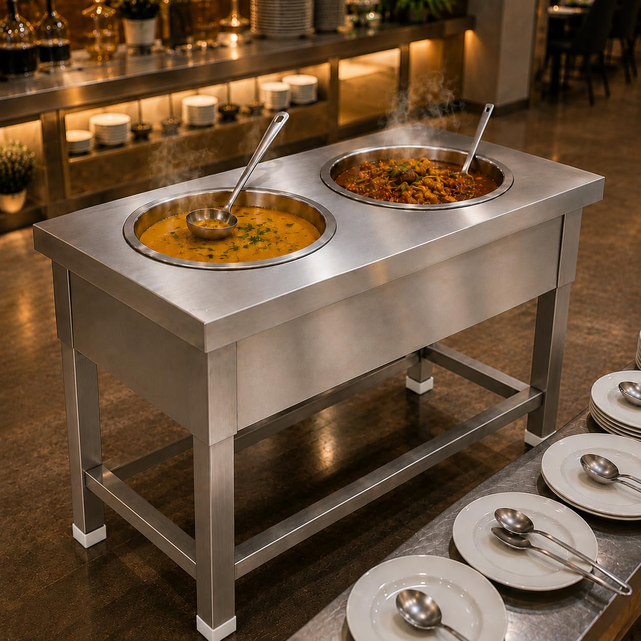 Gurubhai Equipments Electric Bain Marie Commercial Food Warmer Steam Table Buffet Counter for Restaurant Catering