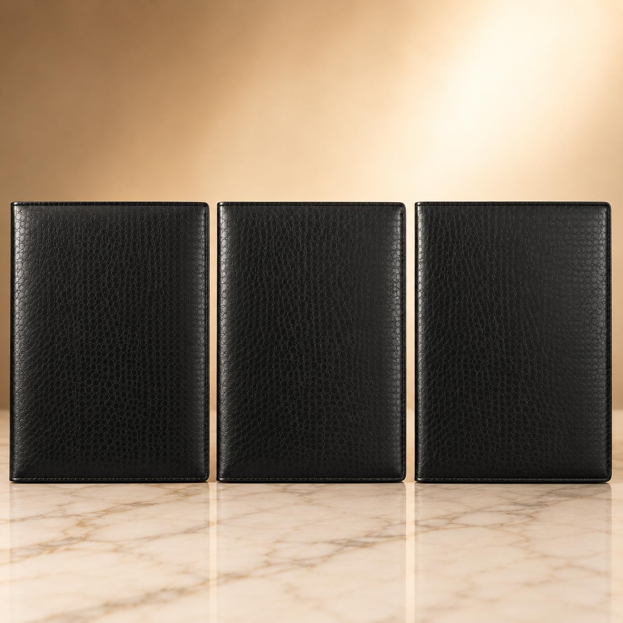 Gurubhai Equipments Restaurant Menu Folder – Set of 3 PU Leather Menu Holders with Transparent Sleeves | Durable, Easy-to-Clean Menu Covers for Hotels, Cafes, Bars & Restaurants