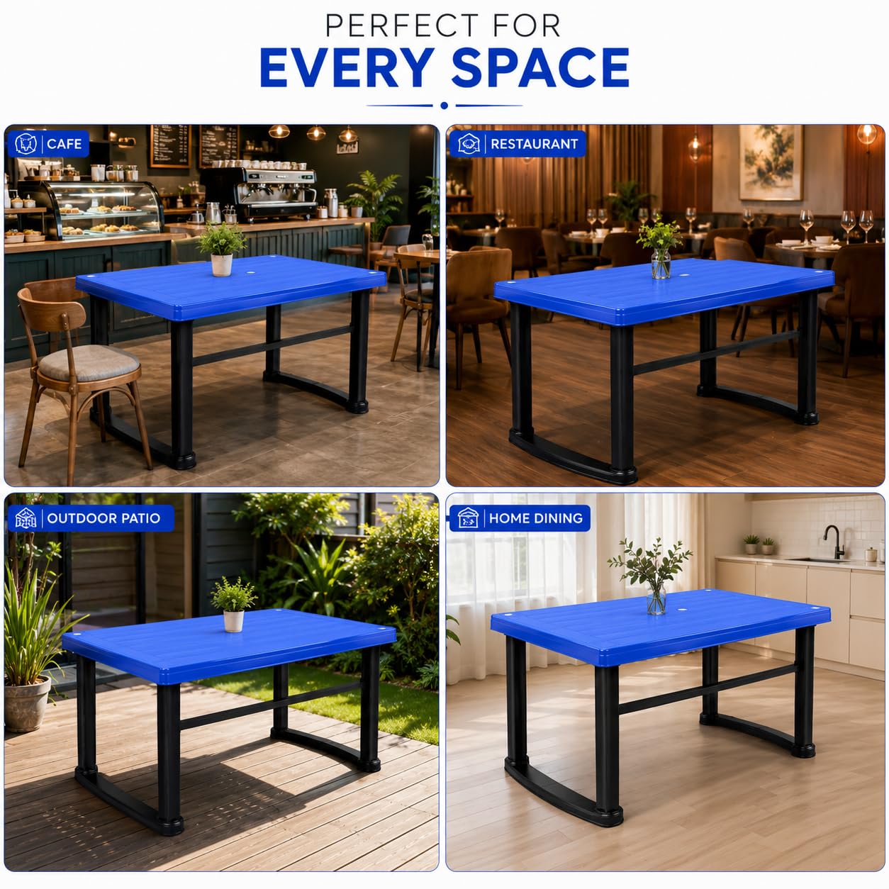 GURUBHAI EQUIPMENTS Melody Plastic Dining Table & Chair Rectangular Table for Home Cafe Restaurant Dining Use Blue Pack of 1