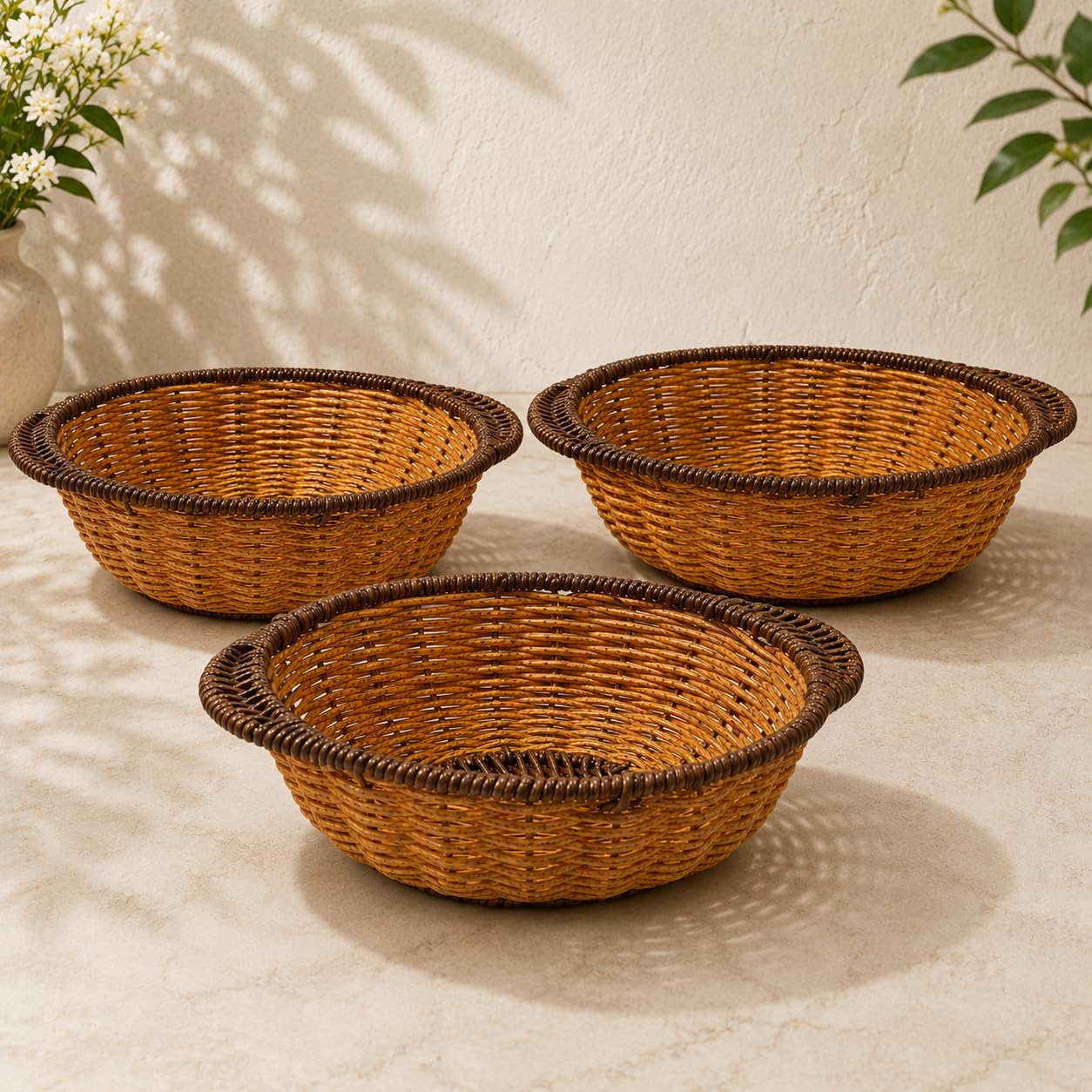 Gurubhai Equipments Wicker Basket with Handle, Handwoven Storage and Carry Basket for Home, Kitchen, Laundry and Gift Hampers