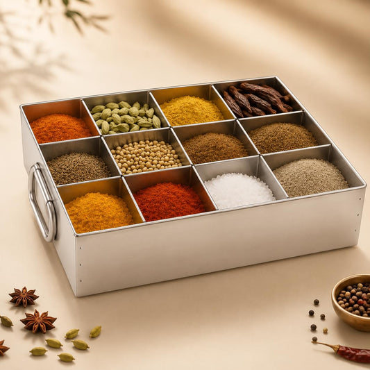 GURUBHAI EQUIPMENTS Stainless Steel Masala Peti | Compartments Spice Box | Masala Container | Spice Box for Kitchen, Restaurant & Hotel use