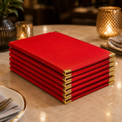 Gurubhai Equipments Red PU Leather Bill Folders – Set of 6 Premium Check Presenters for Restaurant, Hotel & Café | Durable Receipt Holders with Elegant Design for Dining Table Use