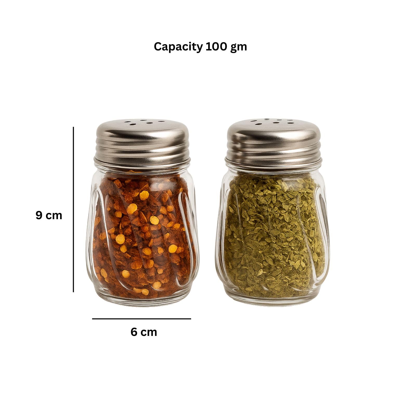 Gurubhai Equipments Chili Flakes & Oregano Dispenser Spice Shaker Bottles with Stainless Steel Lids | Seasoning Containers for Pizza, Pasta, Kitchen & Restaurant Use