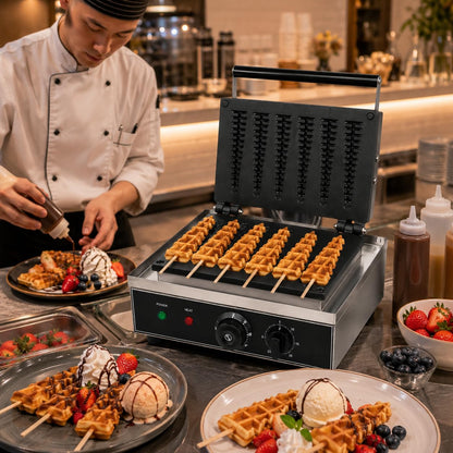 Gurubhai Equipments Lolly Stick Waffle Machine 6 Slot, Commercial Electric Waffle Stick Maker, Professional Waffle Machine for Cafe Bakery