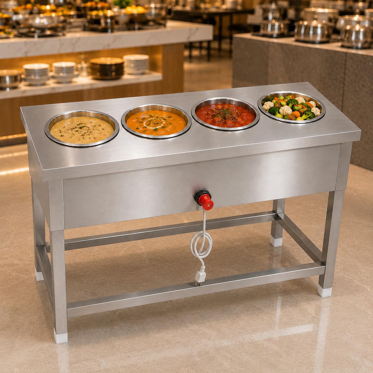 Gurubhai Equipments Electric Bain Marie Commercial Food Warmer Steam Table Buffet Counter for Restaurant Catering