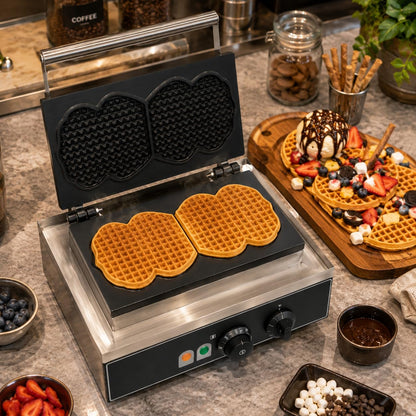 Gurubhai Equipments 2PCS Round Waffle Machine, Commercial Electric Waffle Maker Machine, Professional Belgian Waffle Maker for Cafe Bakery