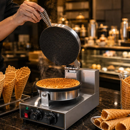 Gurubhai Equipments Round Waffle Cone Maker Machine, Commercial Electric Waffle Cone Baker, Ice Cream Cone Maker for Cafe Bakery Restaurant