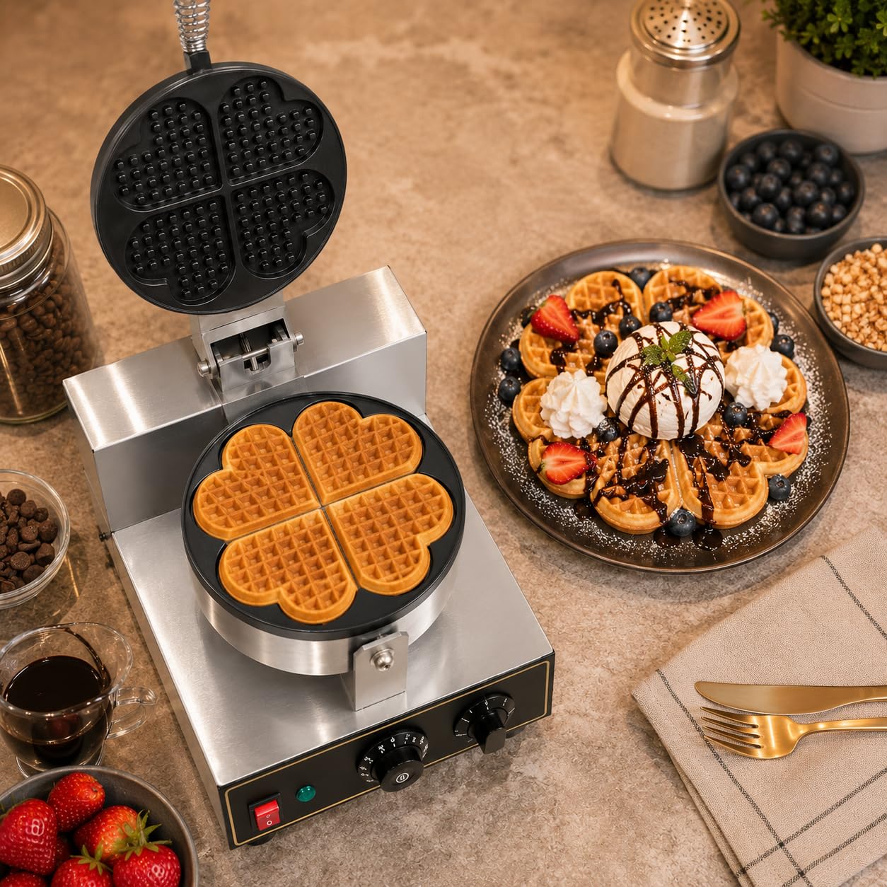Gurubhai Equipments Commercial Waffle Maker Machine, Electric Belgian Waffle Baker, Professional Waffle Machine for Cafe Bakery Restaurant Food Stall