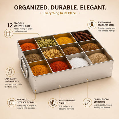 GURUBHAI EQUIPMENTS Stainless Steel Masala Peti | Compartments Spice Box | Masala Container | Spice Box for Kitchen, Restaurant & Hotel use
