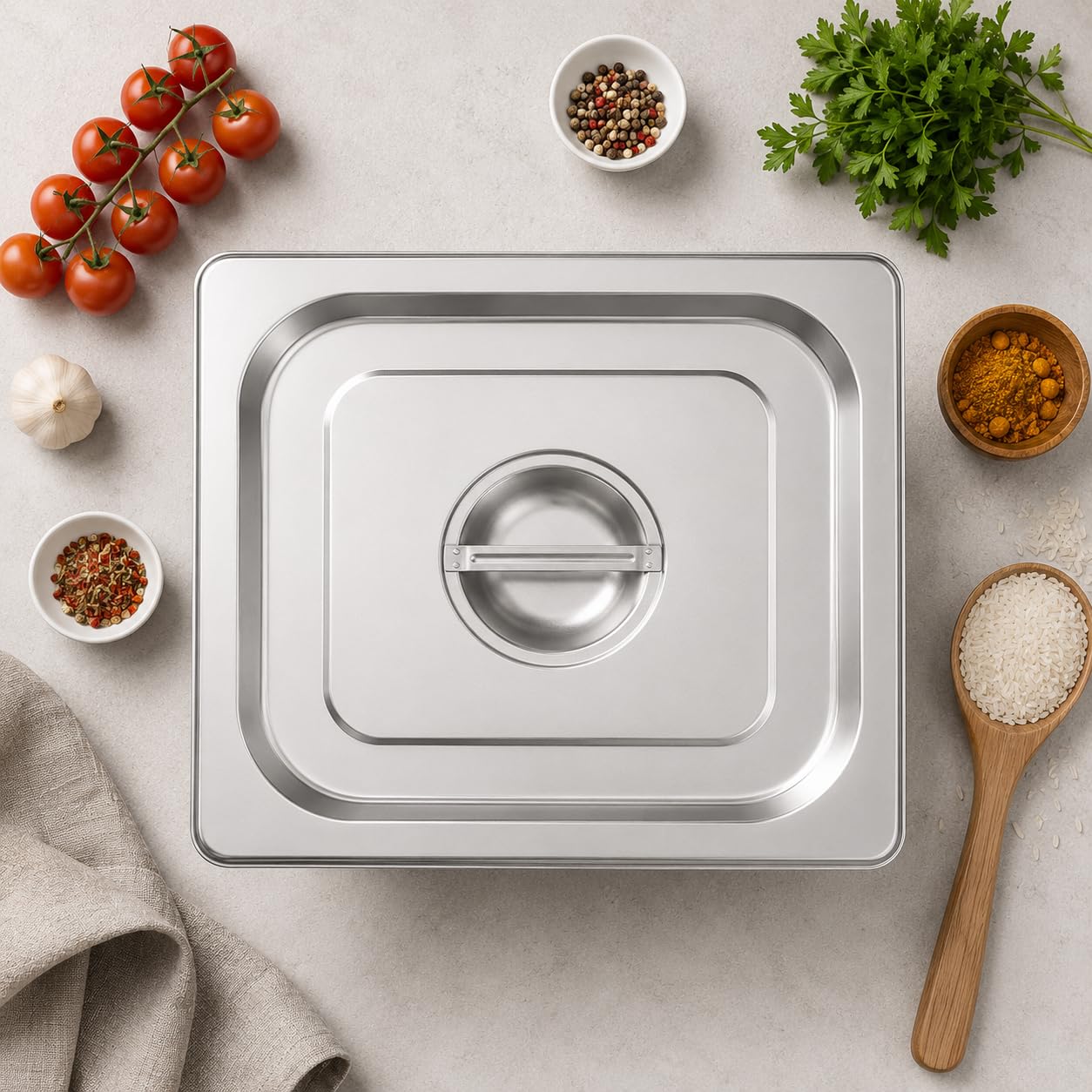 GURUBHAI EQUIPMENTS Gn Pan Food Container 1/2 100mm (4" Deep) Stainless Steel Gastronorm Pan with Lid (Set of 1) - Easy-to-Clean Food Storage Solution for Commercial Kitchens, Catering Use
