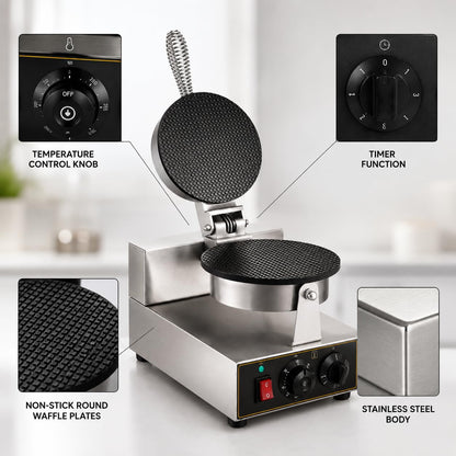 Gurubhai Equipments Commercial Waffle Maker Machine, Electric Belgian Waffle Baker, Professional Waffle Machine for Cafe Bakery Restaurant Food Stall
