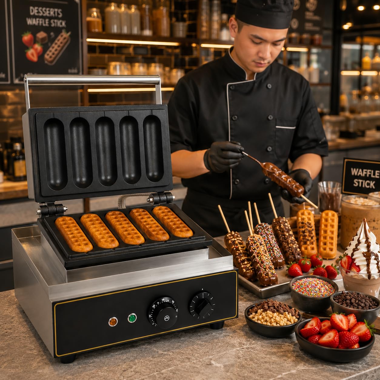 Gurubhai Equipments Commercial Waffle Maker Machine, Electric Belgian Waffle Baker, Professional Waffle Machine for Cafe Bakery Restaurant Food Stall
