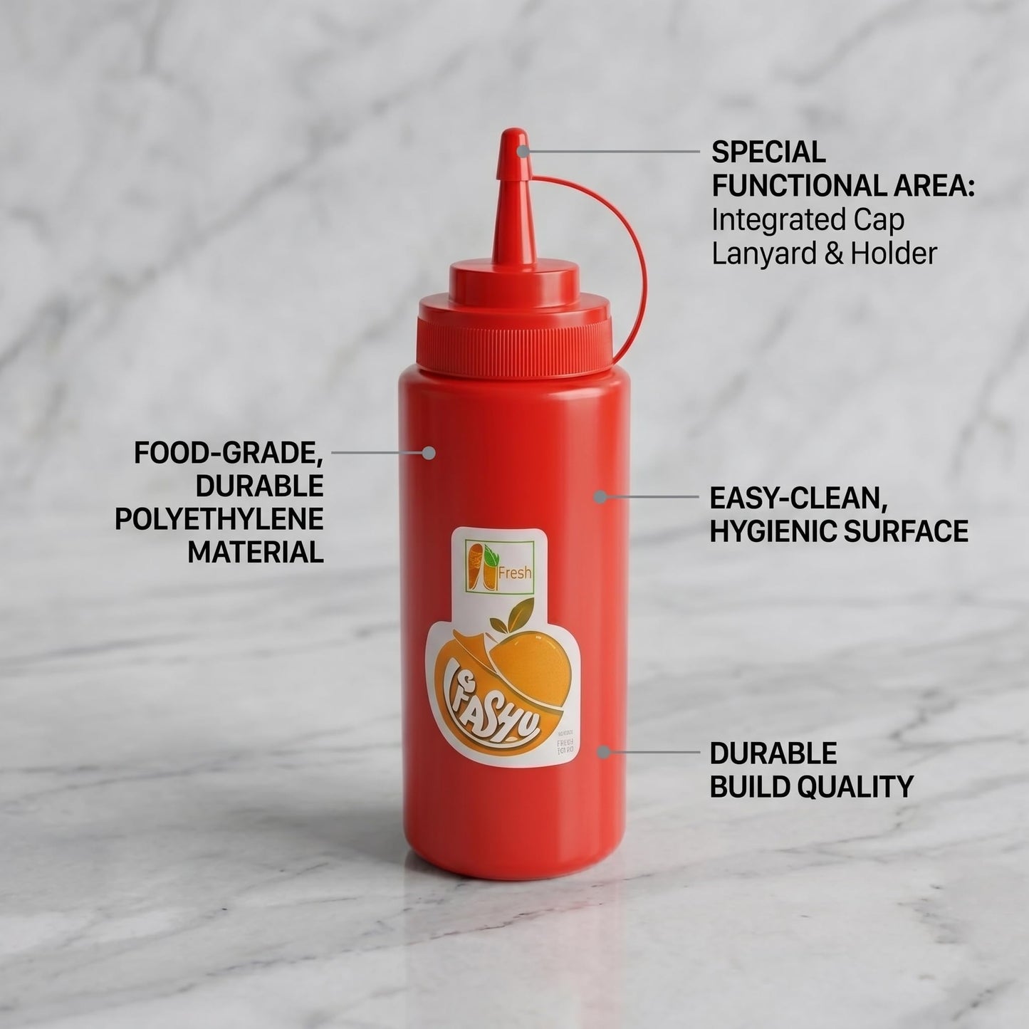 GURUBHAI EQUIPMENTS Red Plastic Squeeze Bottle – Pack of 6 | 500 ml Sauce & Ketchup Dispenser with Nozzle Cap | Easy-Pour, Leak-Proof Bottle for Kitchen, Restaurant & Café Use