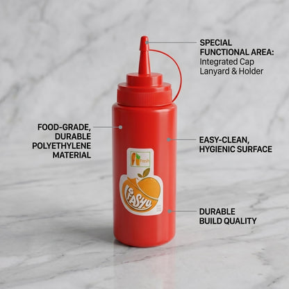 GURUBHAI EQUIPMENTS Red Plastic Squeeze Bottle – Pack of 6 | 500 ml Sauce & Ketchup Dispenser with Nozzle Cap | Easy-Pour, Leak-Proof Bottle for Kitchen, Restaurant & Café Use