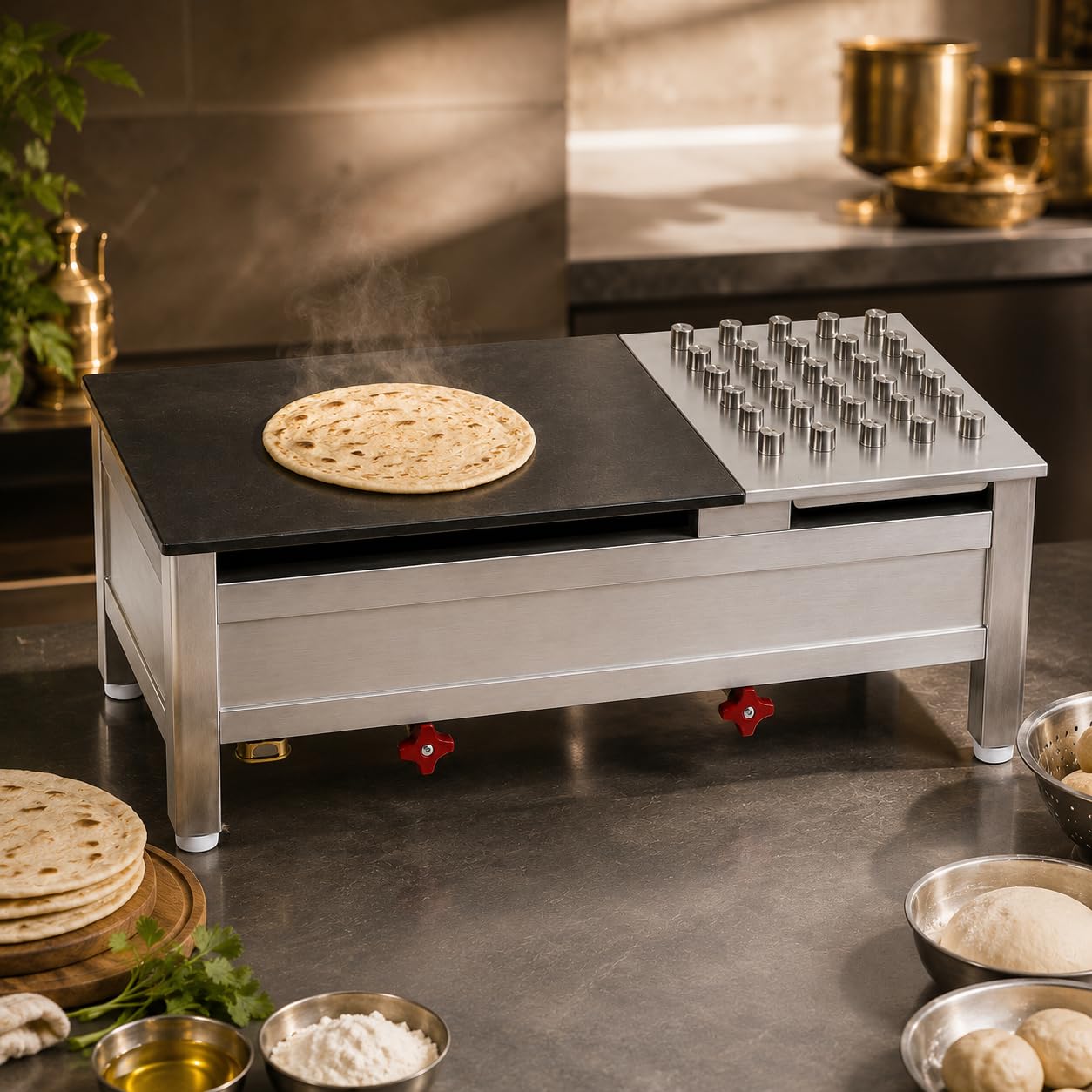 Gurubhai Equipments Stainless Steel Roti Bhatti – Commercial Gas Roti Bhatti for Hotel & Restaurant Use | Heavy-Duty Roti Cooking Bhatti with Bullet Burner for Tandoor & Kitchen Use