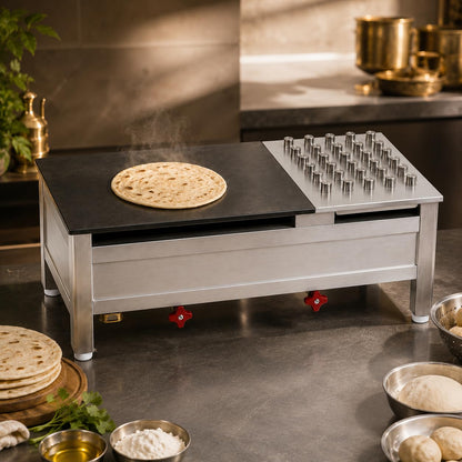 Gurubhai Equipments Stainless Steel Roti Bhatti – Commercial Gas Roti Bhatti for Hotel & Restaurant Use | Heavy-Duty Roti Cooking Bhatti with Bullet Burner for Tandoor & Kitchen Use
