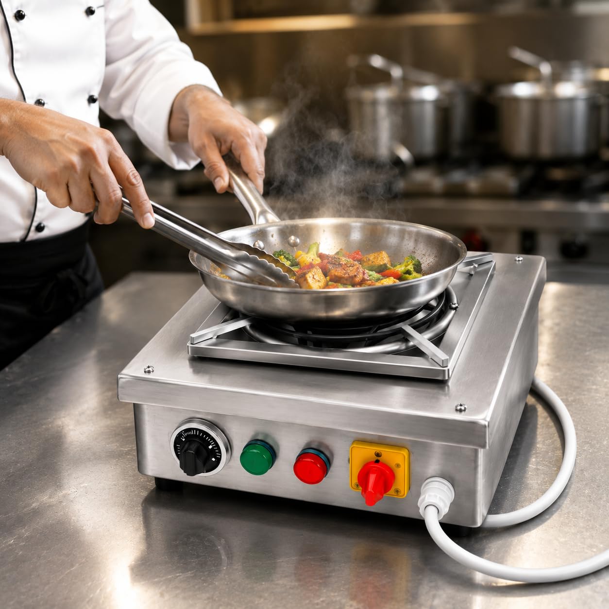 Gurubhai Equipment Commercial Induction Cooktop | Induction Stove with Temperature Control | Heavy Duty Induction Cooker for Restaurant, Hotel & Catering Kitchen (SS-IND-2000W)