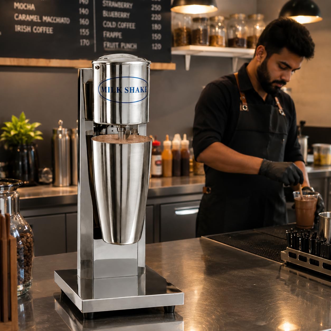 Gurubhai Equipments Electric Stainless Steel Single Head Milkshake Maker, 2-Speed Commercial Mixer With 220V, Includes Mixing Cup, Ideal For Smoothies Heavy-Duty Drink Blender (Single Head),560 Watts