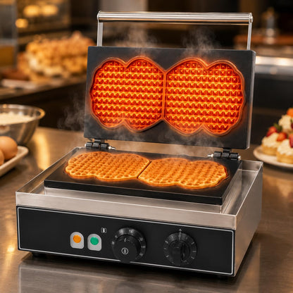 Gurubhai Equipments 2PCS Round Waffle Machine, Commercial Electric Waffle Maker Machine, Professional Belgian Waffle Maker for Cafe Bakery