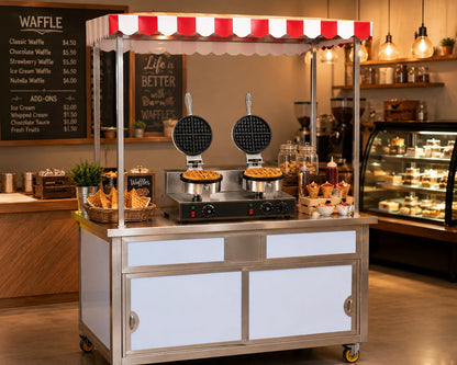 Gurubhai Equipments Double Head Round Belgian Waffle Machine, Commercial Electric Waffle Maker Machine, Professional Belgian Waffle Baker for Cafe Bakery